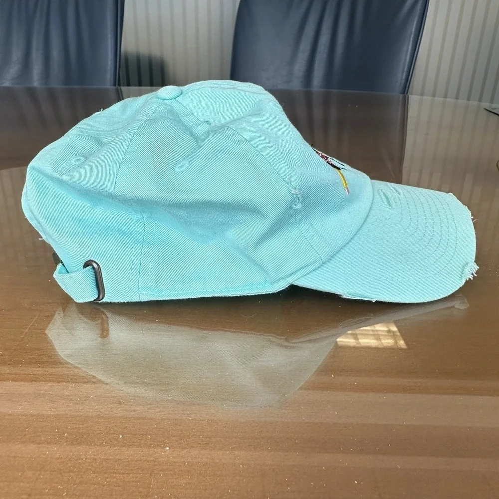 Disney Parks teal blue baseball cap Teacher Coffee Minnie Ears Distressed